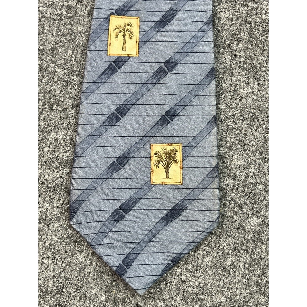 Tommy Bahama Tie Blue Striped Palm Tree Necktie Silk Made USA 4" Wide 58" Long